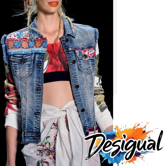 Desigual Jackets & Blazers - Desigual embellished embroidered patched jean jacket rare 2016 runway piece Sm